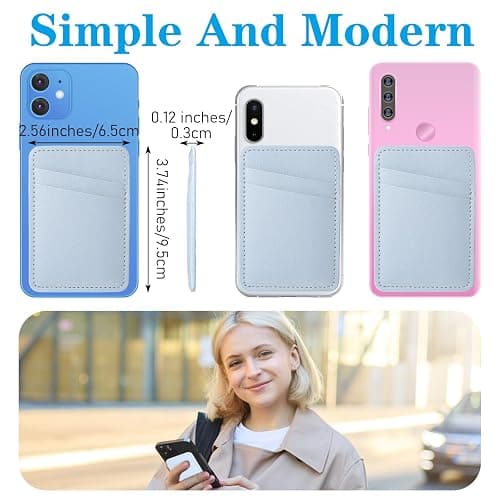 ElevateTech Phone Wallet Stick On, Leather Phone Card Holder for Phones Case Adhesive Stretchy Credit Card Pocket for Back of Phones Stick on Cards Holder with Most Cell Phones(White, Blue, Black) thumbnail 3