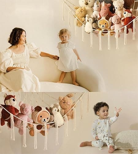 Stuffed Animal Storage Hammock or Net Corner - Large Toy Hammock Net for Stuffed Animals Room Decor - Cute Stuff Animal Organizer Plush Holder - Kids Baby Nursery Essentials Wall Bedroom Home Decor thumbnail 4