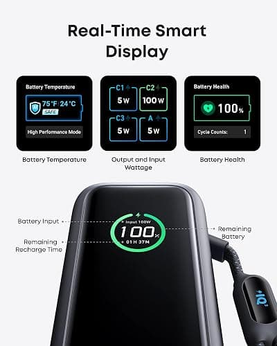 Anker Power Bank, 25,000mAh Travel Essential with 165W Total Output | 3 USB-C Ports with 100W Max Each, Built-In Retractable Cables, Flight-Ready, for iPhone 17 Series, MacBook, and More thumbnail 6