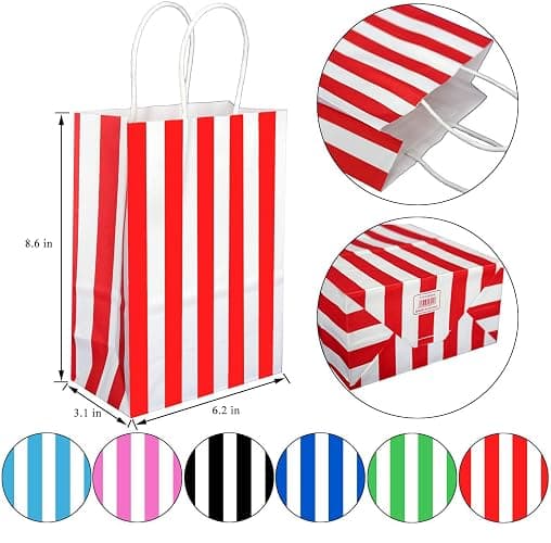ADIDO EVA 25 PCS Black and White Striped Gift Bags Small Kraft Paper Bags with Handles for Party Favor (6.2 x 3.1 x 8.6 In) thumbnail 2