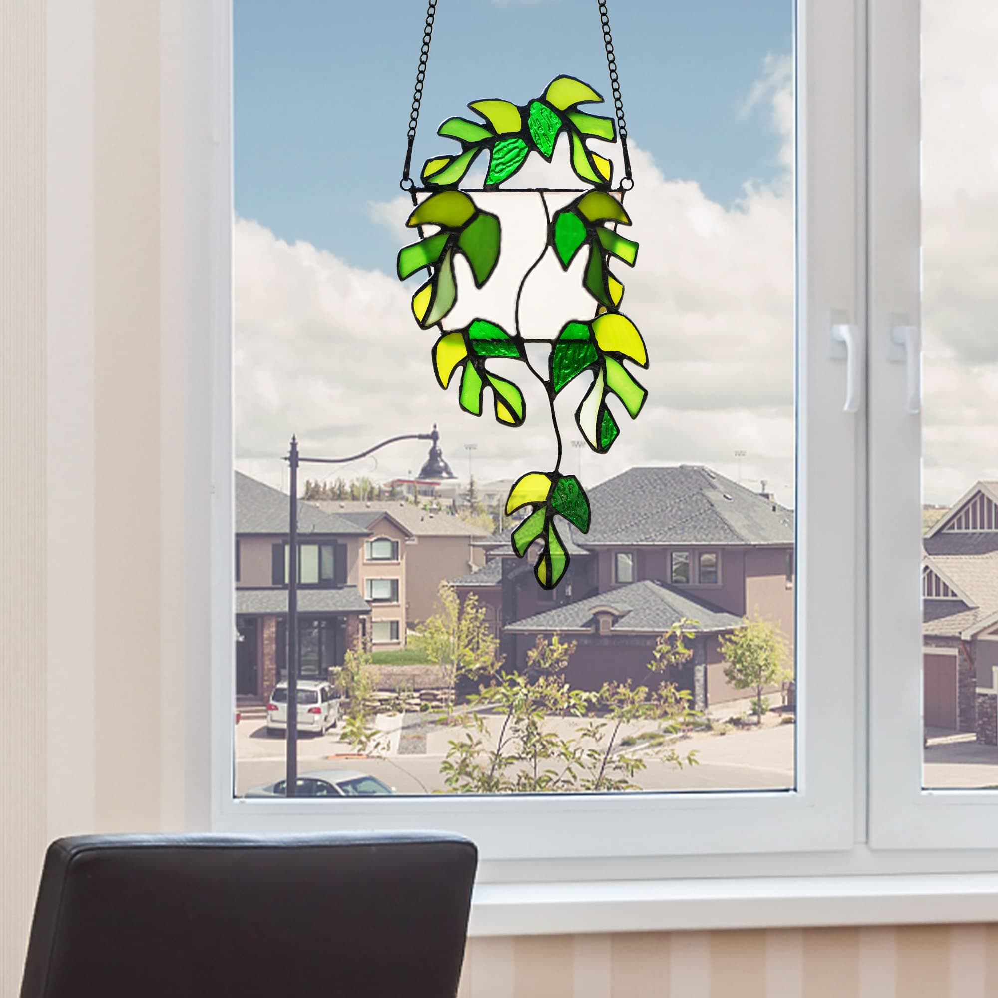 BOXCASA Variegated Monstera Stained Glass Window Hangings,Monstera Suncatcher Leaf Decor Plant Wall Art,Monstera Leaf Ornaments Gift for Mom - Monstera Leaf a thumbnail 3