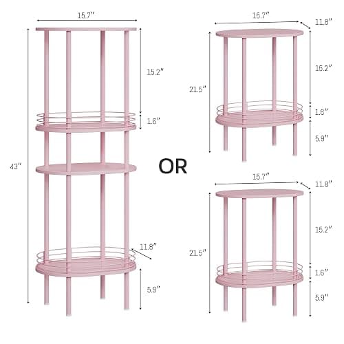Small Modern Oval Side Table with Storage,2-Tier Side Tables Living Room,Sturdy Nightstand for Small Space - Living Room, Bedroom, Bathroom, Nursery (1PC,Pink) thumbnail 2