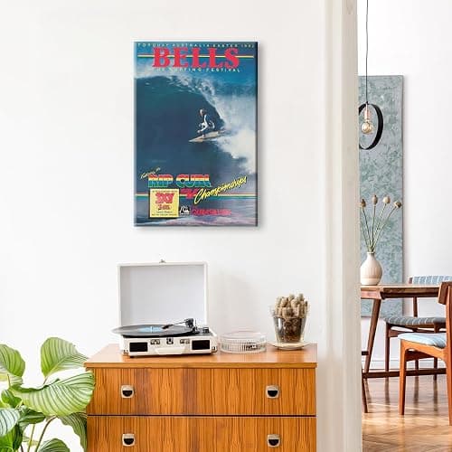 Beachy Surf Up Canvas Wall Art, 1983 Torquay Australia Easter Poster, Rip Curl Bell'S Surfing Competition Print, BELLS Summer Surfer Sports Magazine Cover Painting for Bedroom 8x12in Wrapped Canvas thumbnail 6