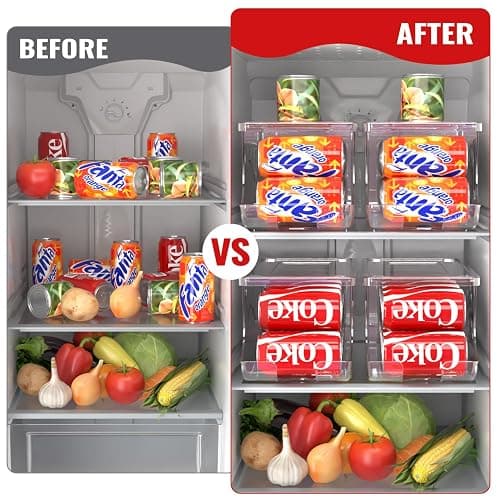 SCAVATA 2 Pack Stackable Refrigerator Organizer, Soda Can Dispenser Pop Cans Container Beverage Holder with Lid for Fridge, Freezer, Kitchen, Clear Plastic Storage Bins-Holds 10 Cans Each thumbnail 7