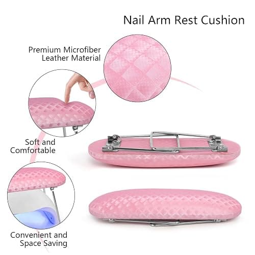 Krofaue Arm Rest for Nails Tech, Professional Microfiber Leather Nail Hand Rest Stand Arm Rest for Acrylic Nails Cushion Hand Holder with Non-slip - Nail Technician Use Must Have (Pink) thumbnail 4