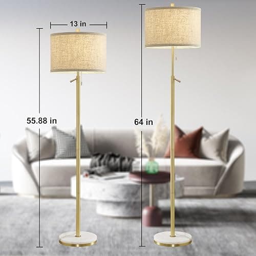 GyroVu Marble Floor Lamp, Adjustable Height Standing Lamp with Marble Base Tall Lamp with Pull Chain Switch Floor Lamps for Living Room, Bedroom & Office Bulbs Not Included(Gold) thumbnail 4
