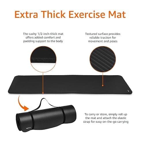 Amazon Basics 1/2 Inch Extra Thick Exercise Yoga Mat with Carrying Strap - Black thumbnail 4