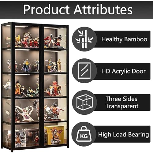 QOEUDD Display Cabinet with Acrylic Glass Door, 5 Tier Curio Display Case, Collectibles Toy Organizers Rack & Display Shelf, Kids Bookcase for Bedroom, Reading Nook, Toddler's Room, Bamboo thumbnail 4