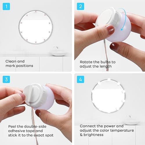 LED Vanity Lights For Mirror, Consciot Hollywood Style Vanity Lights With 10 Dimmable Bulbs, Adjustable Color & Brightness, USB Cable, Mirror Lights Stick on for Makeup Table Dressing Room Mirror thumbnail 6