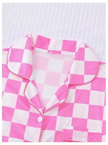 SOLY HUX Women's Satin Pajamas Summer 2 Piece Plaid Button Down Shirt Short Loungewear PJs Set thumbnail 3