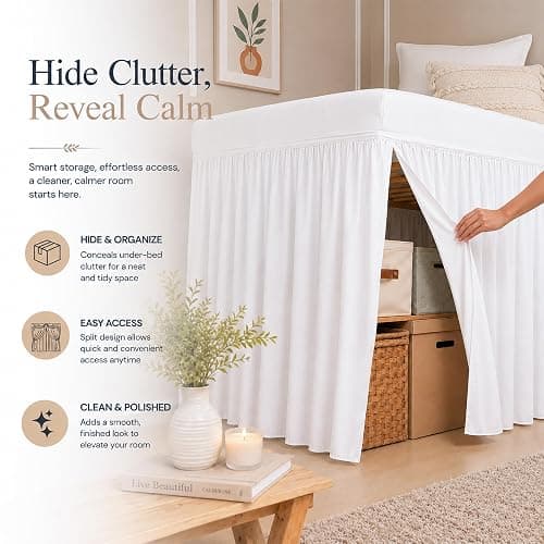 Cottingon Dorm Bed Skirt Twin XL 32" with Split Corners, 100% Microfiber Soft and Stylish, College Room Essential, Extra Long Dust Ruffle for Extended Beds, White thumbnail 2