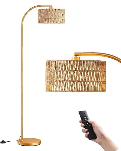EDISHINE Lampadaire sur Pied Salon, Lampe à Arc avec Abat-jour Double, 2700K-6000K Dimmable en Continu par Télécommande et Pédale, E27 Ampoule LED Fournie, Lampadaire Boho pour Chambre, Doré thumbnail 9