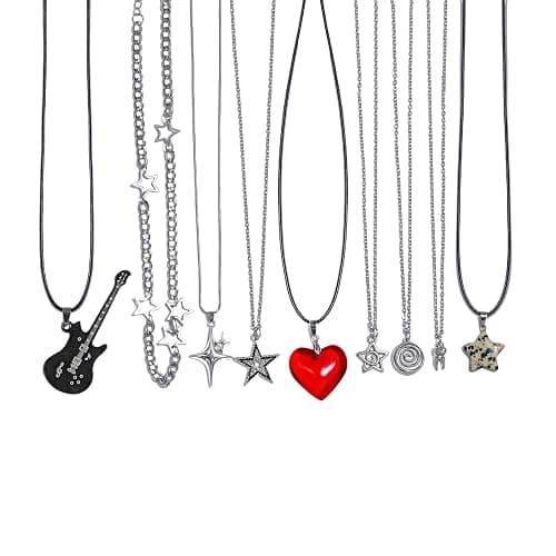 LIRUNQIN 9 Pcs Y2K Grunge Goth Heart and Star Necklace Set for Women - Emo and Scene Accessories - Image 1