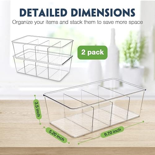 Batoto Pantry Organization and Storage Bins, Refrigerator Organizer Bins – Clear, Kitchen Organization and Storage with Dividers (2 Pack) thumbnail 2
