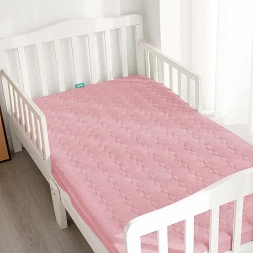 Crib Mattress Protector Sheets Waterproof 2 Pack, Quilted Crib Mattress Pad Cover Fitted Fits for Baby Toddler Bed Mattress, Grey & Pink, 52” x 28” thumbnail 2