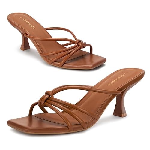 LOOPCHARM Women's Strappy Square Open Toe Kitten Heels Sandals Knotted Design Summer Fashion Slip On Mule Style thumbnail 5