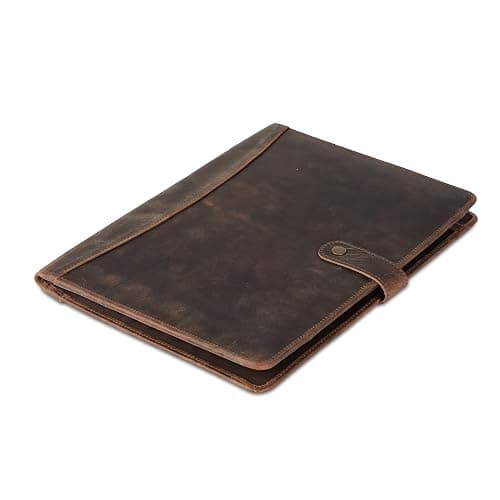 KomalC Leather Portfolio Folder with Button Closure | Business Padfolio for Professionals | Vintage Full-Grain Leather Organizer with Legal Pad Holder, Card Slots & Document Pockets (Distressed Tan) thumbnail 4