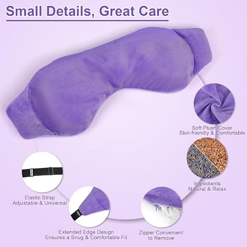 BeHoomi Sleep Mask, Weighted Eye Mask for Sleeping Microwave Warm Eye Compress, Natural Lavender & Flaxseeds Moist Heated Eye Mask (Purple) thumbnail 5