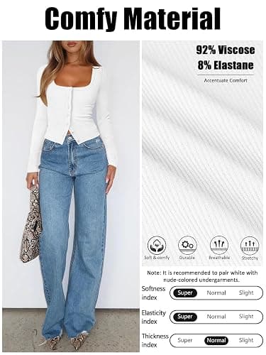 Pungdra Womens Button Up Tops for Women Knit Ribbed Fitted Button Down Cardigan Long Sleeve Going Out Tops Fall Clothes thumbnail 5