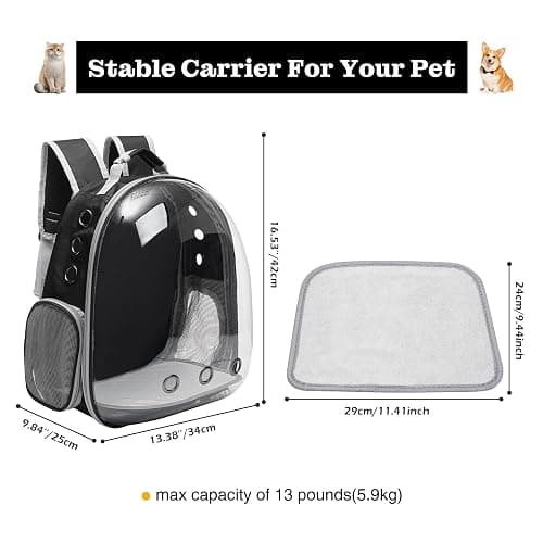 Vivicreate Large Cat Backpack Carrier for Travel and Hiking Transparent Pet Bubble Backpack for Cats up to 20lbs with Ventilation and Padded Straps Mochila para Gatos transportadora mascotas (Black) thumbnail 4
