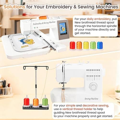 New brothread 63 Colors Compatible with Brother Polyester Embroidery Machine Thread Kit 500M (550Y) Each Spool Compatible with Brother Babylock Janome Singer Pfaff Bernina Embroidery Sewing Machine thumbnail 5