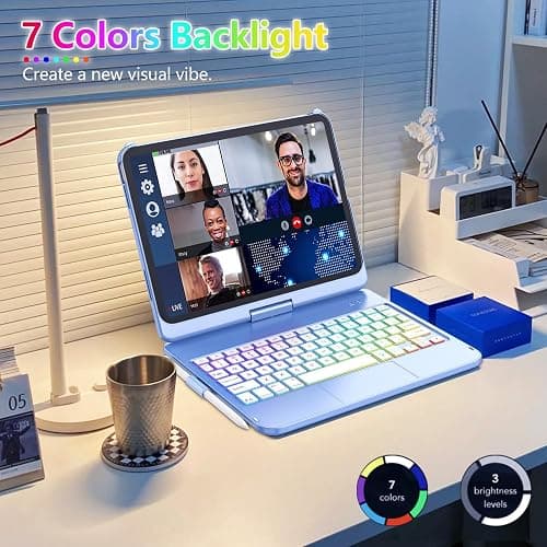 FUWANG Touch Keyboard Case for iPad (A16) 11th Generation 11 inch 2025&10th Gen 10.9 inch 2022, 360° Rotate for iPad 10th Generation Case with Keyboard, Backlit Keyboard Case with Pencil Holder, Blue thumbnail 5