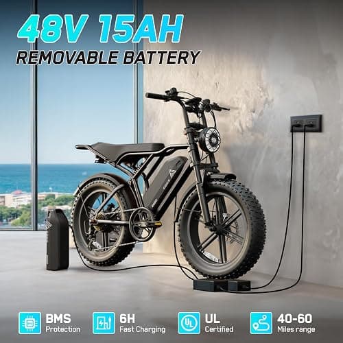 TST Electric Bike for Adults, 1500W Peak Motor 28 MPH 60/100 Miles Fat Tire Ebike with 48V 15Ah/25Ah Removable Battery 20" Electric Dirt Bike Hydraulic Suspension and 7-Speed thumbnail 3