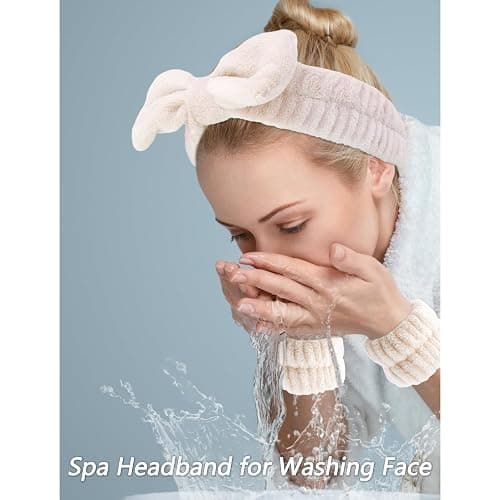 VELSCRUN 6 Pack Spa Headband, Makeup Headband, Face Wash Headbands, Skincare Headbands, Brown Sponge Hair Band Bow Tie Spa Head Band for Washing Face Wristband Set Hair Accessories for Women thumbnail 2