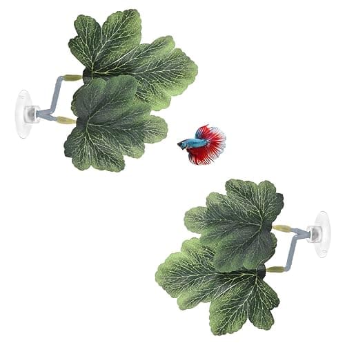 M METERXITY 2-Pack Betta Fish Leaf Pad, Hammock Plant Leaf Pad, Realistic Resting Fish Rest Bed for Fish Tank Decorations/Aquarium Accessories/Spawning Grounds [Green, Grape Leaves-Shaped] - Image 1