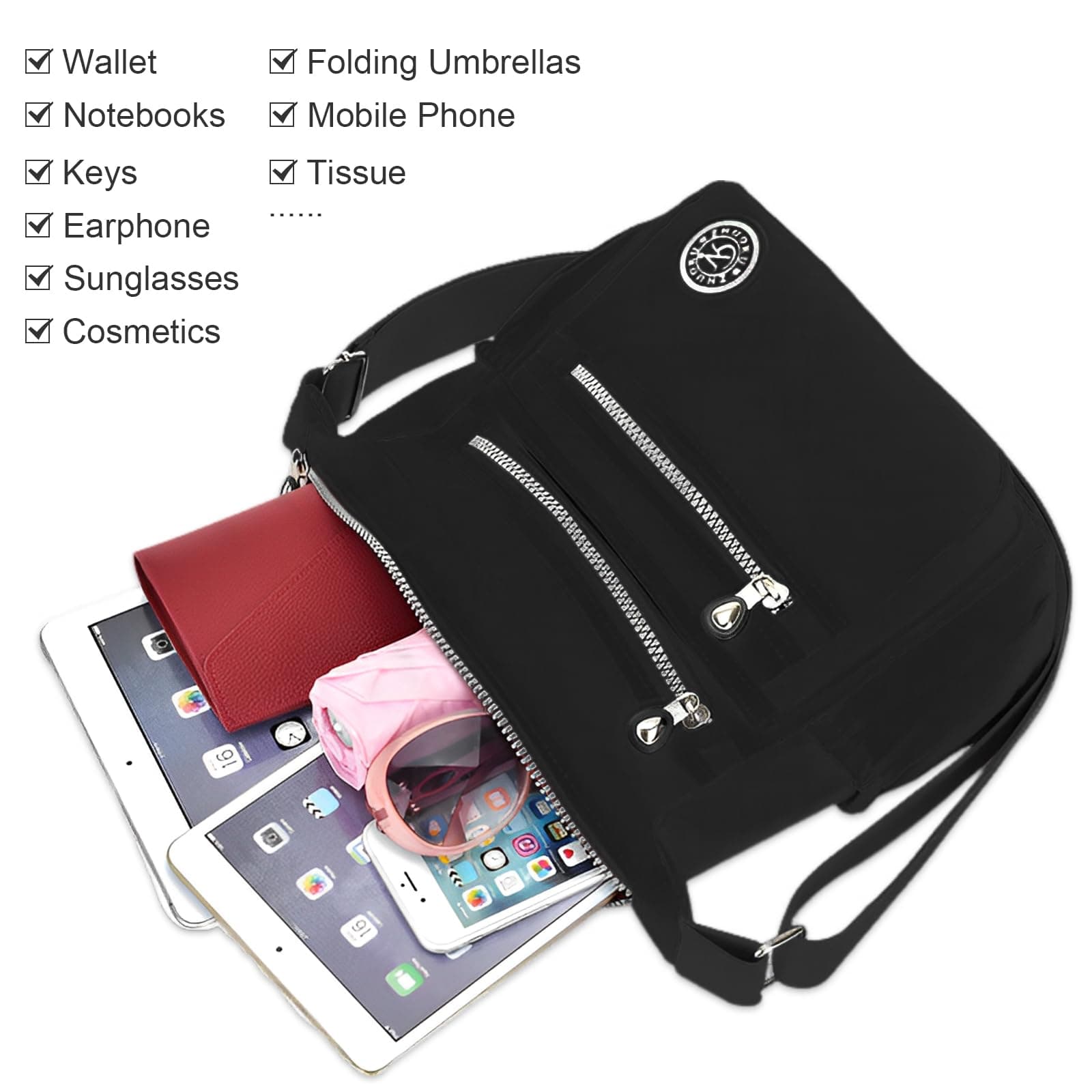 KXF Women's Crossbody Bag Waterproof Nylon Casual Shoulder Bag Messenger Bag Travel Purse Handbag with Multi Pocket thumbnail 6