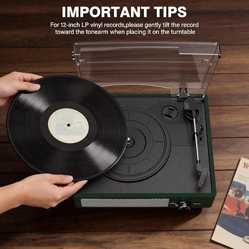 Record Player Bluetooth Turntable with Built-in Speakers & 3 Speed 3 Size Portable Retro Vinyl Record Player for Entertainment and Home Decoration Emerald Green thumbnail 8