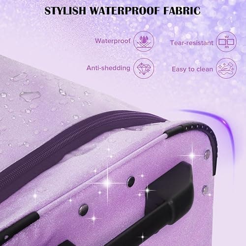 Dance Bag with Garment Rack & Curtain, 23" Glittering Rolling Dance Competition Duffel, Collapsible Dance Suitcase for Shows Cheer Recital Travel (Purple) thumbnail 5