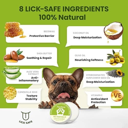 PawSono Lick-Safe Dog Paw & Nose Balm with Coconut Oil | All-Natural Moisturizer & Soother for Dry, Cracked Pads & Snout | Heat & Cold Pavement Protection Wax, Nose Butter for Bulldogs (2.1 oz / 60 g) thumbnail 2
