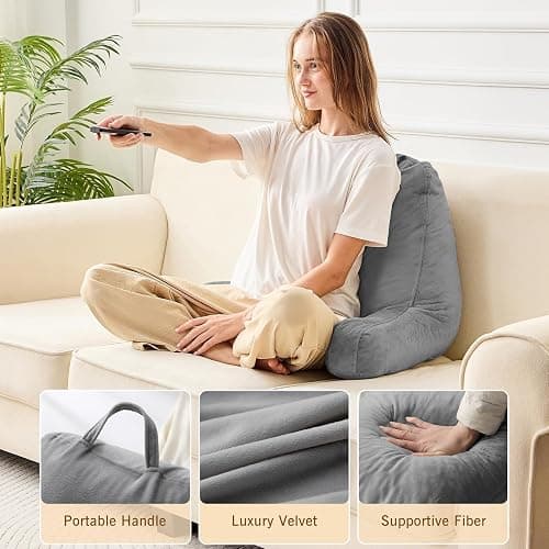 Sasttie Reading Pillows for Sitting in Bed Adult, Velvet Back Pillow Bed Sitting Up, Back-Rest Support Cushion for Sit Up on Couch, Sofa, and Floor, Dorm Essentials, Oeko-Tex Certified, Dark Grey - Standard (18-Inch) - Dark Grey thumbnail 4