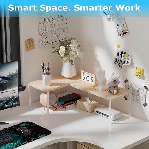 Aothia Wood Desktop Shelf for Top of Desk - 2-Tier Adjustable Bookshelf Organizer, Freestanding Stackable Shelves for Office, Home, Kitchen Counter (Oak) thumbnail 3