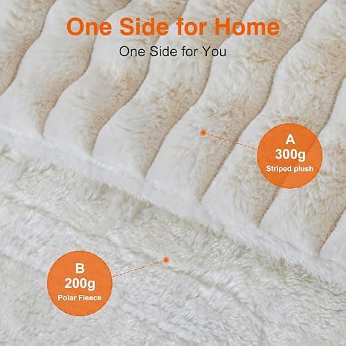 AEPINBH Heated Electric Blanket Throw: 6-Level Fast Heating, 4-Hour Auto-Off, Soft&Warm Stripe Faux Rabbit Fur, for Couch Home Office, with Overheating Protection & ETL Certified(50 x 60,Milky White) thumbnail 2