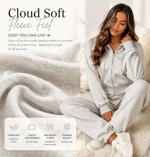 Harmony & Balance Womens Cropped Sweatsuit Set - Zip Up Hoodie & Jogger Pants - French Terry Lounge Outfit thumbnail 2
