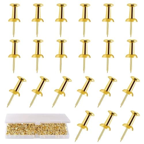 200 Count Gold Push Pins - Standard Plastic Head Steel Point Thumb Tacks for Bulletin Board, Cork Board, Wall Hanging - Decorative Office Supplies - Image 1