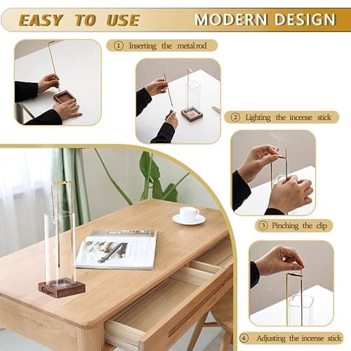 Ceremony Incense Holder, Wooden Incense Holder for Sticks with Glass Ash Catcher, Anti-ash Incense Burner with 20 Incense Sticks and a Ash Brush for Meditation Yoga Spa Room Decor thumbnail 6