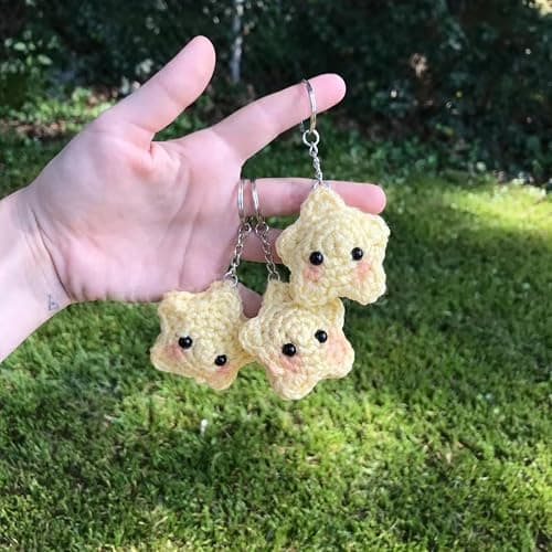 Agromusk Cute Star Keychain,Crochet Kawaii Blush Stars for Car Key Decor,Handmade Purse Bag Charms Key Ring Gifts Women thumbnail 4