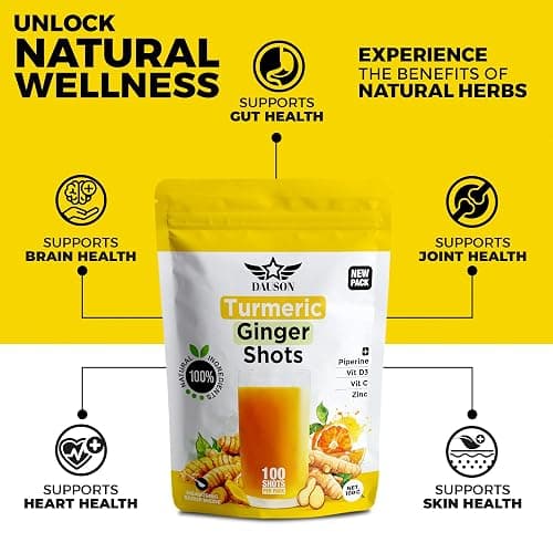 Ginger Turmeric Supplements with Piperine, Vitamin C, Vitamin D3 & Zinc | 100 Servings of Turmeric Ginger Shots for Joint, Heart, Brain, Gut & Skin Health | Ayurved | Powder (Shot 3) thumbnail 2