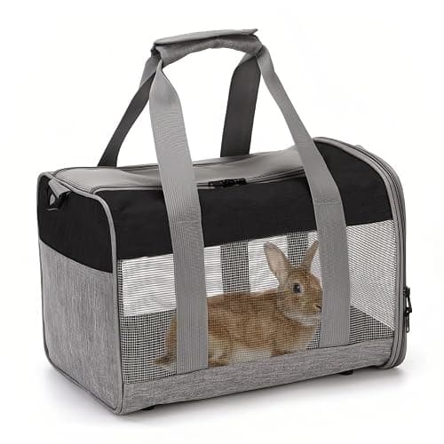 PINVNBY Bunny Carrier for Travel Camping Outdoor, Small Pet Carrier, Guinea Pig Carrier, Breathable Pet Portable Hand Bag for Hamster Bunny Guinea Pig(Black & Gray) - Image 1