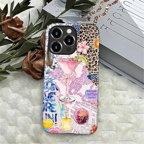 Compatible with iPhone 16 Pro Case - Dual-Layer Protection, Hard Shell with Silicone Interior,Slim Scratch Resistant Shockproof for Woman Men - Leopard Print Wine Glass Collage thumbnail 6