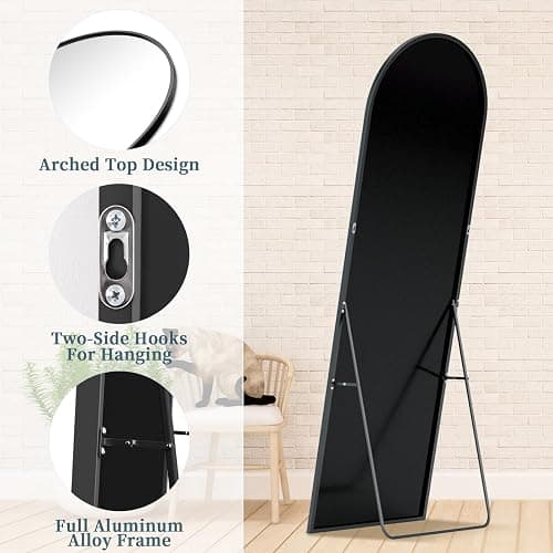 Coomily Full Length Mirror with Stand, 58"x18" Arched Full Body Mirror, Large Stand Up Aluminum Frame Floor Freestanding Hanging Leaning Mounted for Bedroom Living Room Entryway Gold thumbnail 6