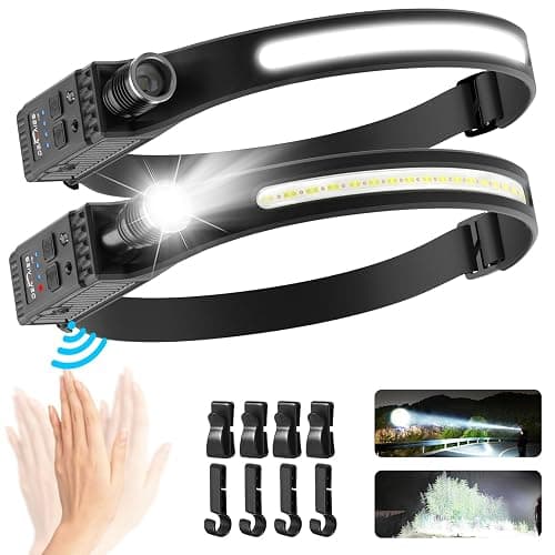 Head Torch Rechargeable, [2 Pack] Super Bright 230° Wide Beam Adjustable Focus Headtorch, 30 Hrs Runtime, 8 Modes with Motion Sensor, Waterproof Lightweight Headlamp for Camping Running Fishing - Image 1