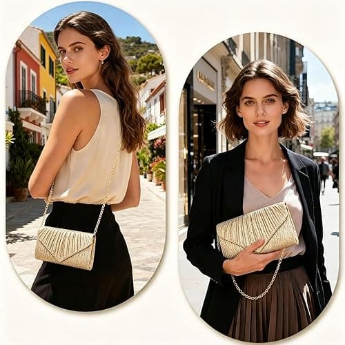 ERKOON Damen Clutches, elegante Abendhandtasche mit abnehmbarer Kette, Pailletten-Tasche für Hochzeit, Braut, Abschlussball und Party thumbnail 5