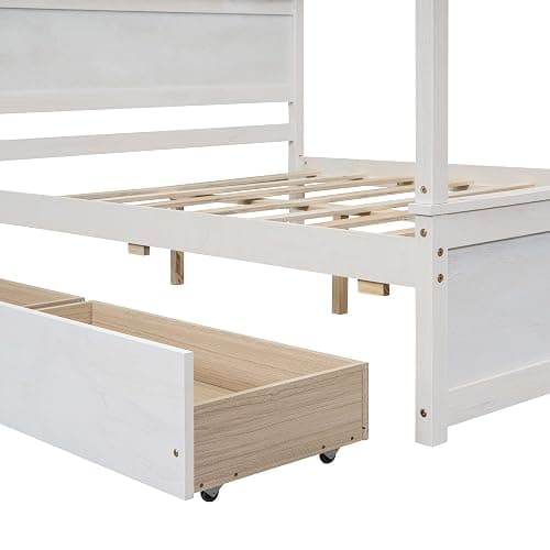 CITYLIGHT Canopy Bed Full Size with Drawers for Storage, Solid Wood Platform Bed with Headboard and 4 Poster, Brushed White thumbnail 9
