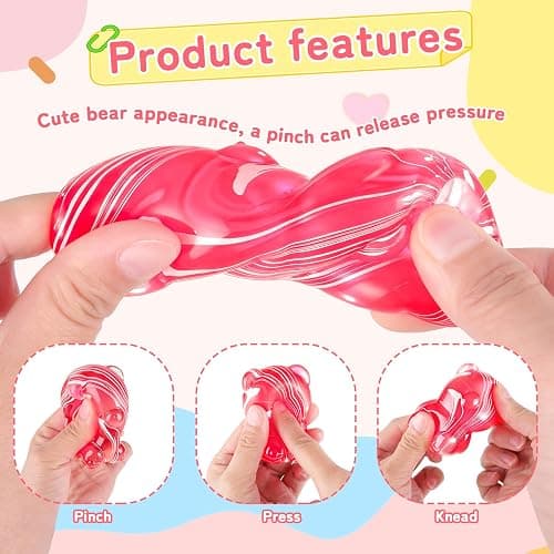 Easter Basket Stuffers,Bear Taba Squishy,Cute Fidget Toys ,Bear Toy Taba Squishy Toys,Silicone Squeeze Toys for Kids & Adults, Stress Relief for Valentines Day Gifts Birthday Gifts Party Favors-Red thumbnail 3