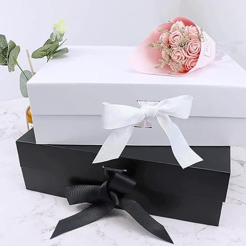 Gift Box, Luxury Magnetic Gift Box with Lid Ribbon Greeting Card Shredded Paper, Gift Packaging Box for Present Birthday Wedding Anniversary Festival (23×17×7cm, White) thumbnail 3