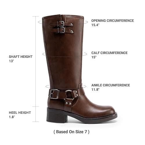 DREAM PAIRS Women's Knee High Boots Square Toe Motorcycle Boots Chunky Low Heel Fashion Buckles Biker Riding Boots with Side Zipper thumbnail 4